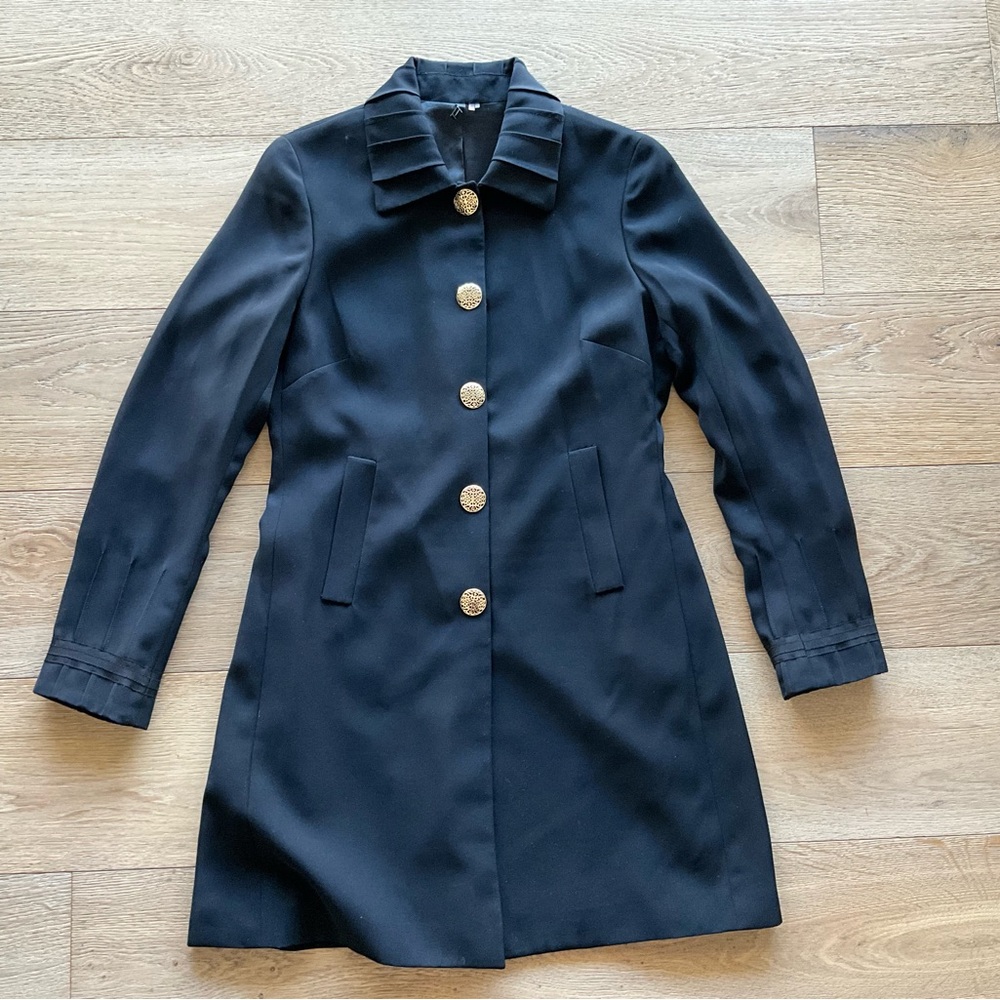 Tahari Black Coat with Gold Buttons